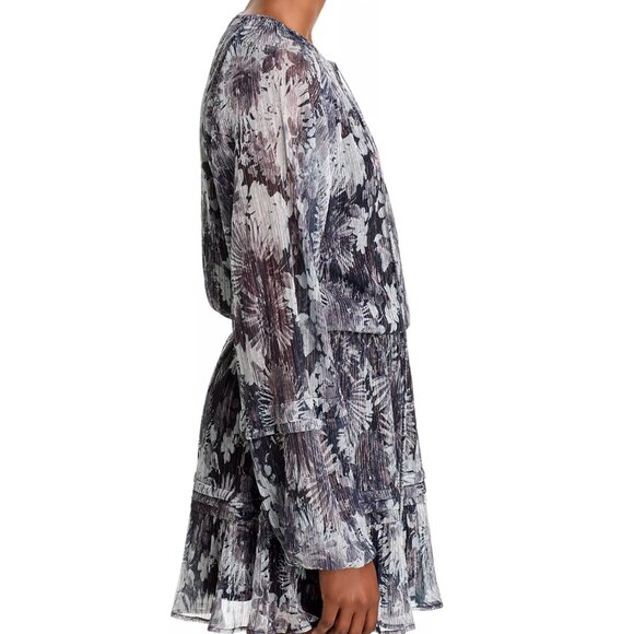 395$ Ramy Brook Twilight Aaliyah Metallic Tiered Mini Dress Size S Dove Gray - Picture 3 of 4